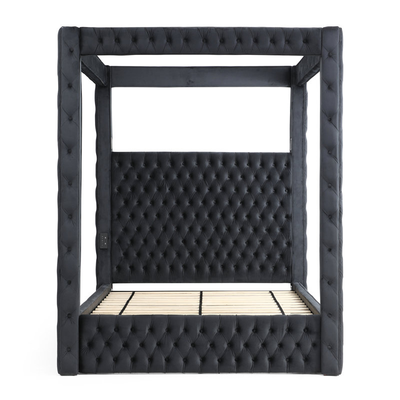 Rosdorf Park Jittender Dream Luxurious Velvet Canopy Bed with Speaker